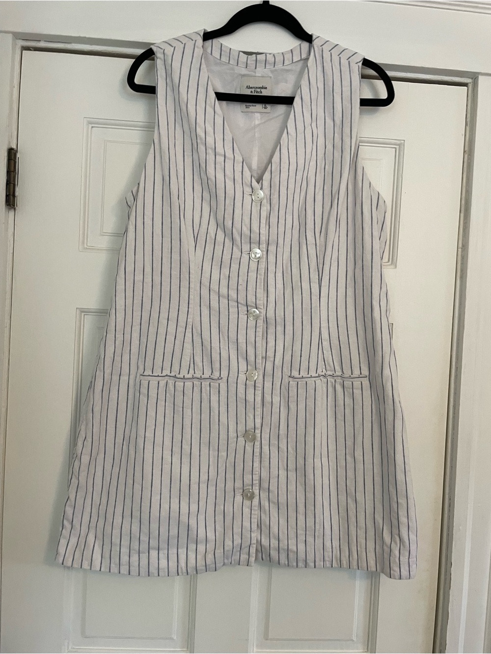 Abercrombie & Fitch White Stripe Sleeveless Button-Front Dress-Size XL